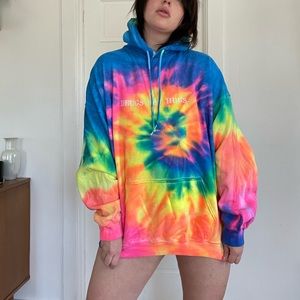 “Drugs Not Hugs” One-Of-A-Kind Tie Dye Hoodie Sweatshirt by Boy Potions - 3X
